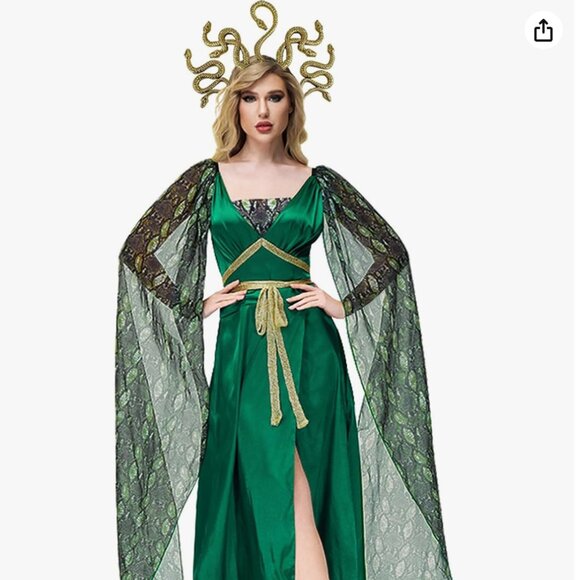 Medusa Costume Women Green Dress with Snake Headpiece Halloween Cosplay Size M - Picture 2 of 5